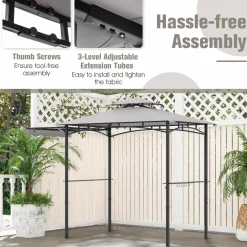 Tangkula 11 x 5 FT Grill Gazebo with Side Awning, 2-Tier Barbecue Gazebo with 2 Shelves, 12 Hanging Hooks