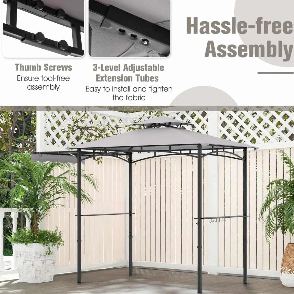 Tangkula 11 x 5 FT Grill Gazebo with Side Awning, 2-Tier Barbecue Gazebo with 2 Shelves, 12 Hanging Hooks
