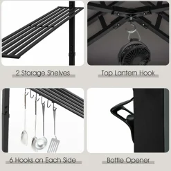 Tangkula 11 x 5 FT Grill Gazebo with Side Awning, 2-Tier Barbecue Gazebo with 2 Shelves, 12 Hanging Hooks
