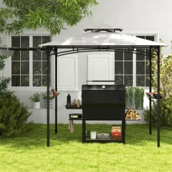 Tangkula 11 x 5 FT Grill Gazebo with Side Awning, 2-Tier Barbecue Gazebo with 2 Shelves, 12 Hanging Hooks
