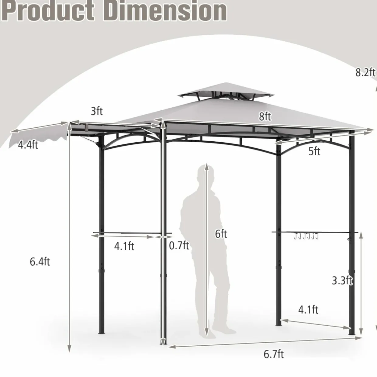 Tangkula 11 x 5 FT Grill Gazebo with Side Awning, 2-Tier Barbecue Gazebo with 2 Shelves, 12 Hanging Hooks