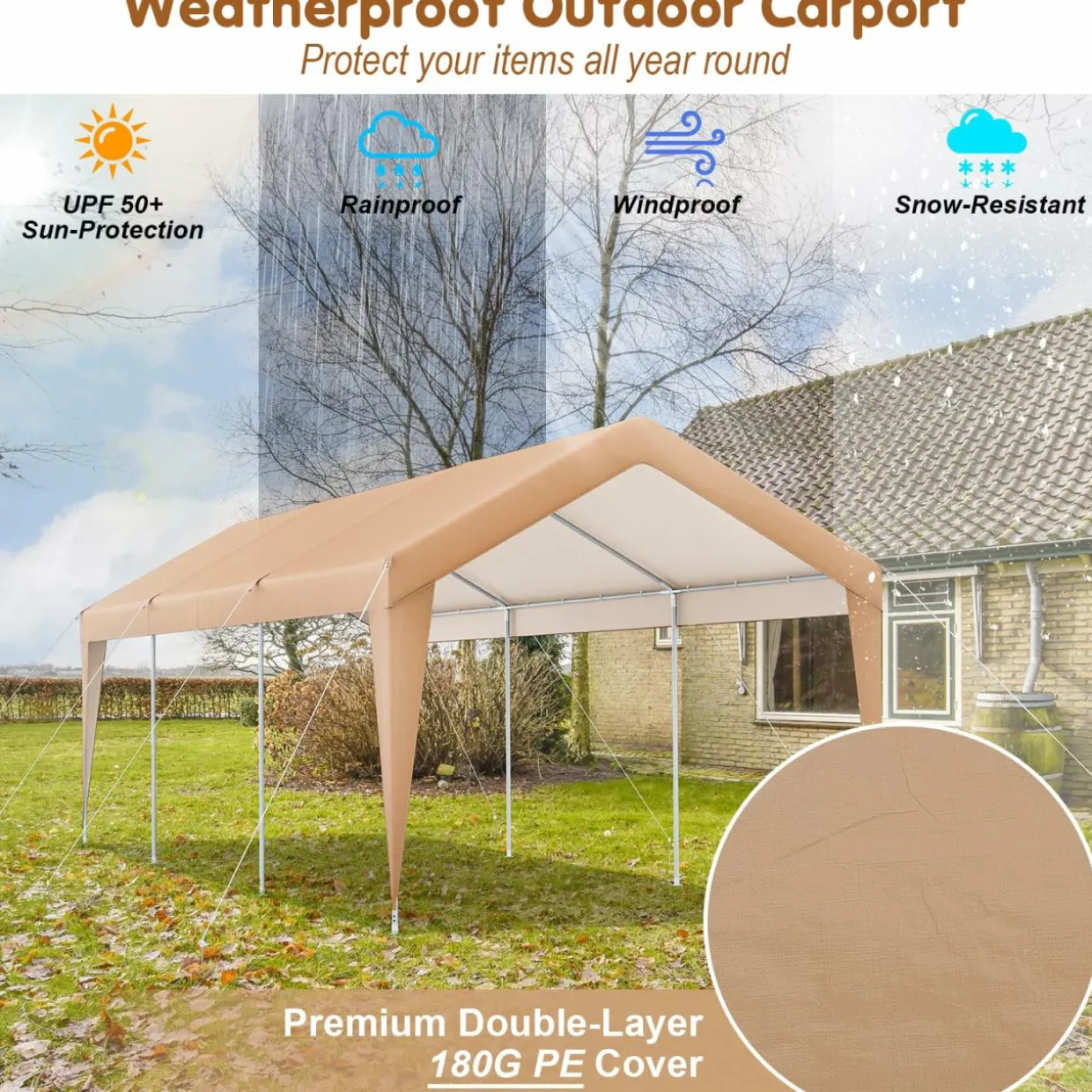Tangkula 10 x 20 FT Heavy-Duty Carport, Portable Garage Tent Carport with Galvanized Steel Frame
