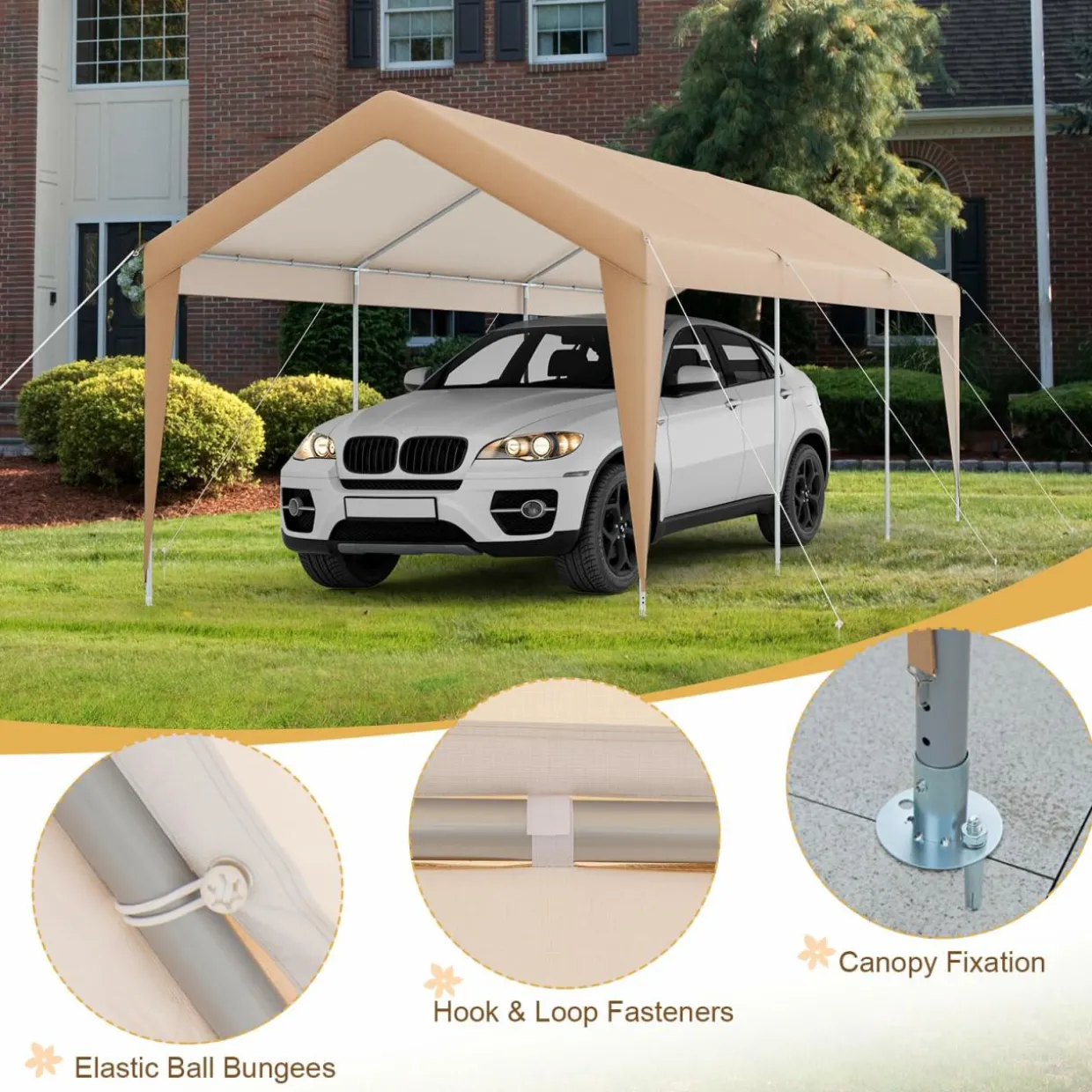 Tangkula 10 x 20 FT Heavy-Duty Carport, Portable Garage Tent Carport with Galvanized Steel Frame