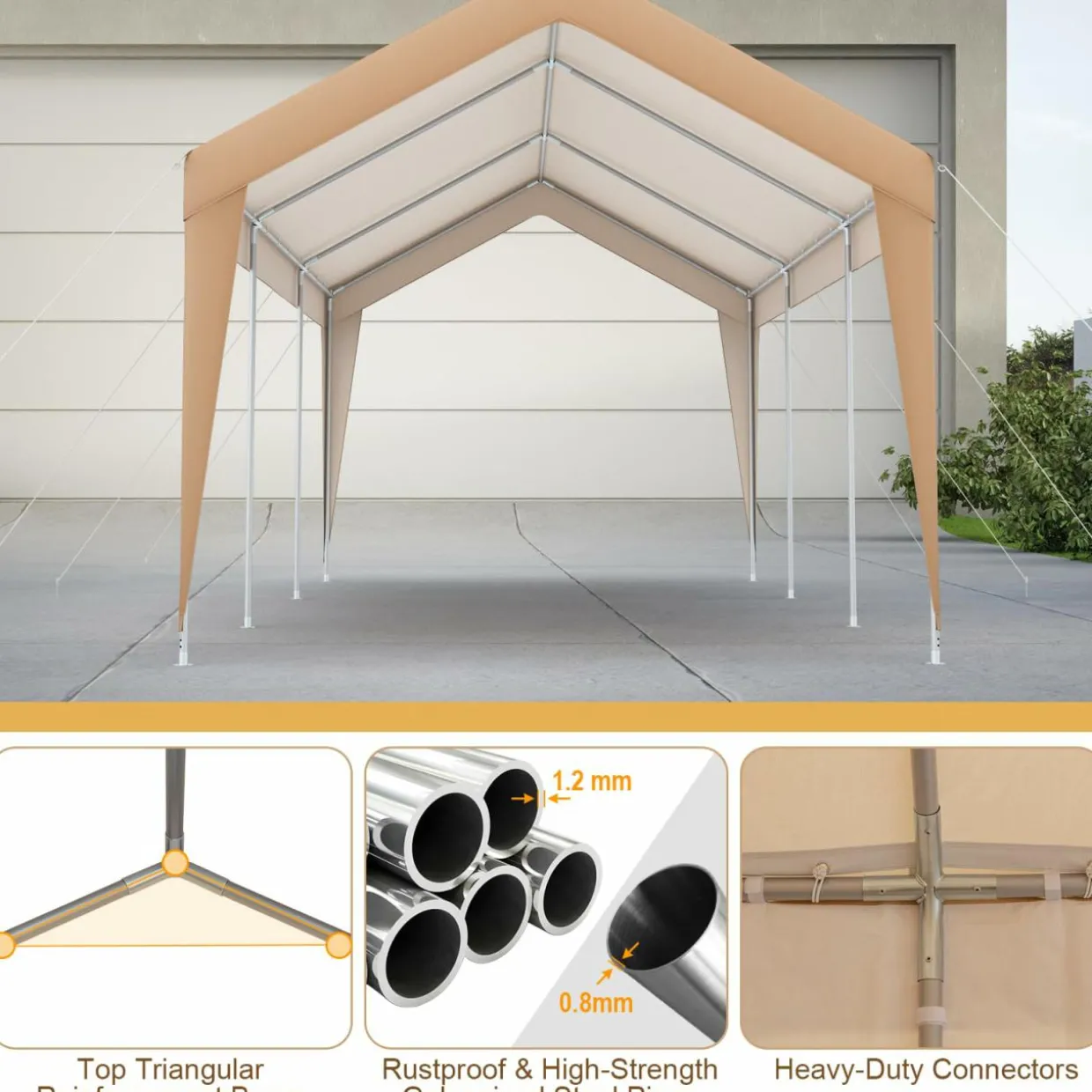 Tangkula 10 x 20 FT Heavy-Duty Carport, Portable Garage Tent Carport with Galvanized Steel Frame