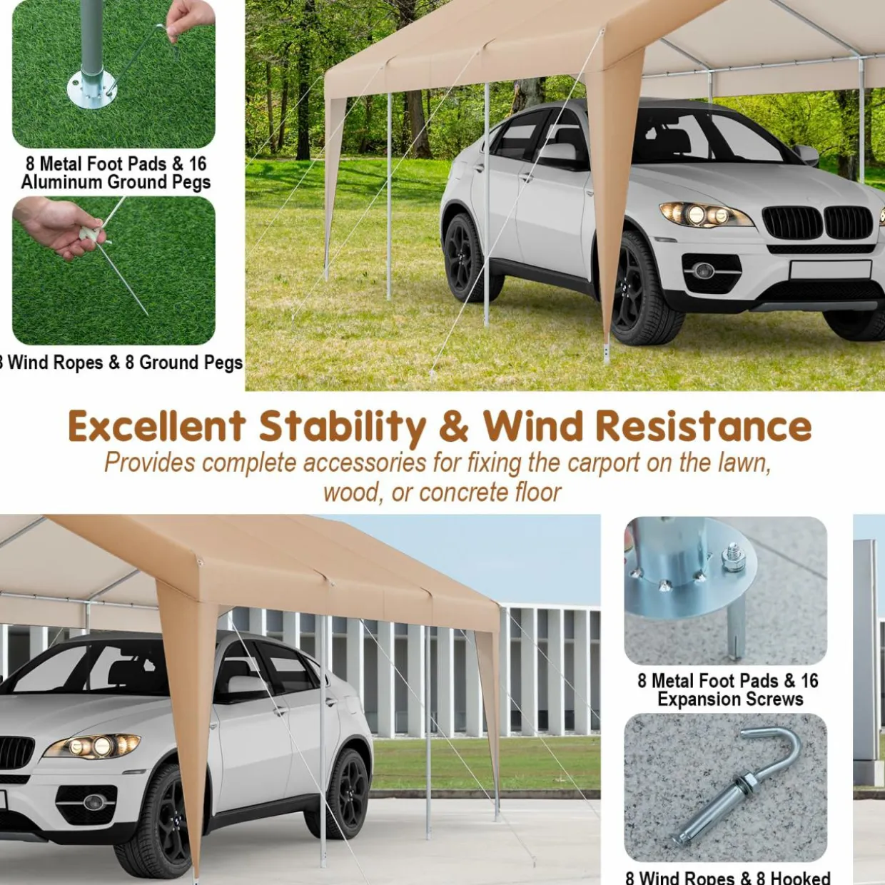 Tangkula 10 x 20 FT Heavy-Duty Carport, Portable Garage Tent Carport with Galvanized Steel Frame
