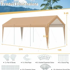 Tangkula 10 x 20 FT Heavy-Duty Carport, Portable Garage Tent Carport with Galvanized Steel Frame