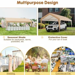 Tangkula 10 x 20 FT Heavy-Duty Carport, Portable Garage Tent Carport with Galvanized Steel Frame