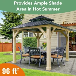Tangkula 10 x 10 FT Outdoor Hardtop Gazebo, Double Roof Patio Gazebo with Cedar Wood Frame & Galvanized Steel Top