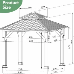 Tangkula 10 x 10 FT Outdoor Hardtop Gazebo, Double Roof Patio Gazebo with Cedar Wood Frame & Galvanized Steel Top