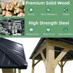 Tangkula 10 x 10 FT Outdoor Hardtop Gazebo, Double Roof Patio Gazebo with Cedar Wood Frame & Galvanized Steel Top