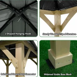 Tangkula 10 x 10 FT Outdoor Hardtop Gazebo, Double Roof Patio Gazebo with Cedar Wood Frame & Galvanized Steel Top