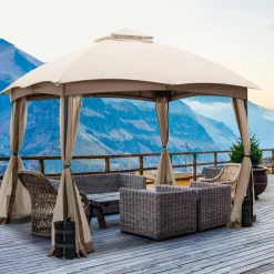 Tangkula 10 X 10 FT Patio Gazebo with Privacy Netting