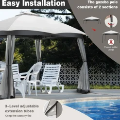 Tangkula 10 X 10 FT Patio Gazebo with Privacy Netting