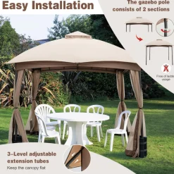 Tangkula 10 X 10 FT Patio Gazebo with Privacy Netting
