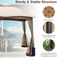 Tangkula 10 X 10 FT Patio Gazebo with Privacy Netting