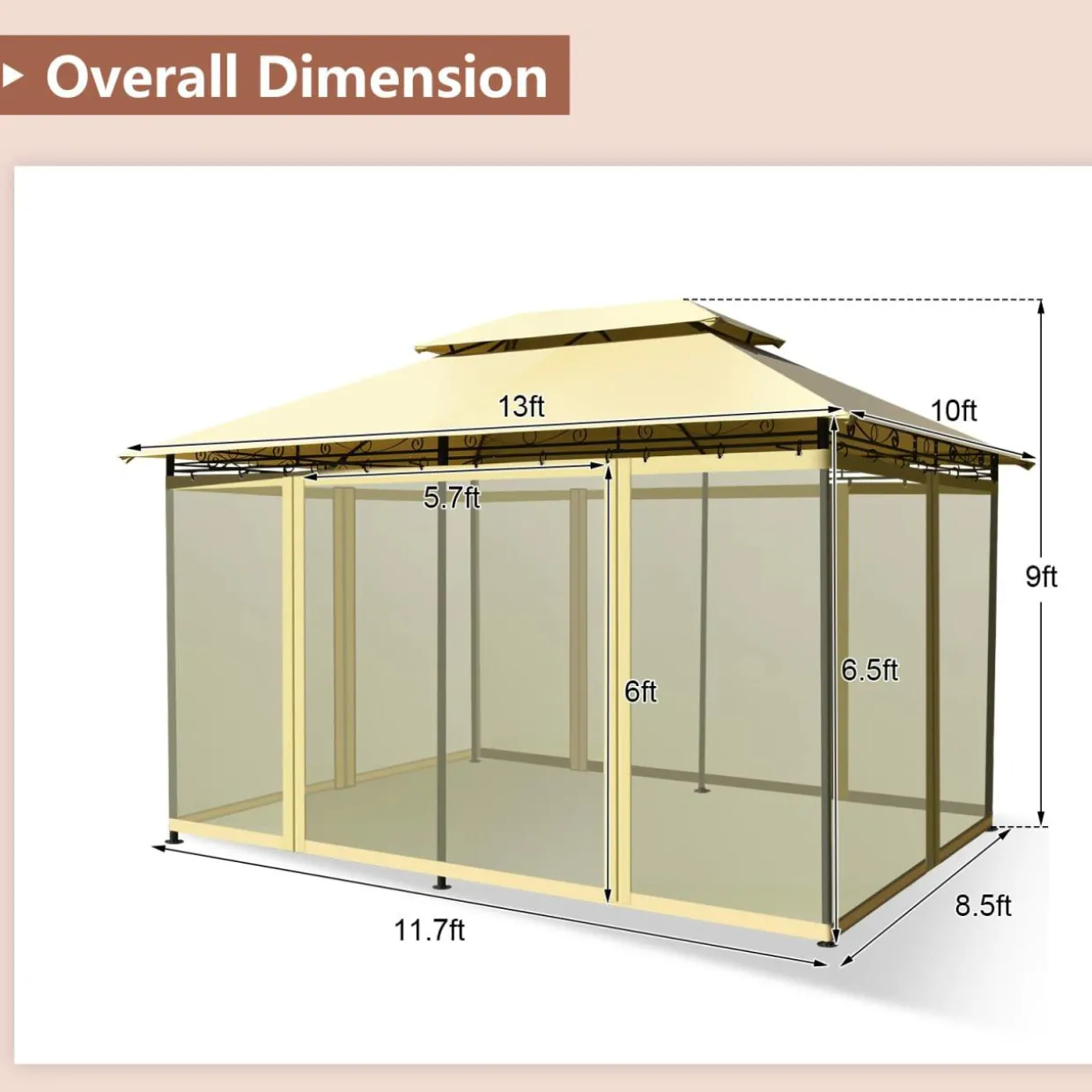 Tangkula 10 x 13 FT Patio Gazebo, 2-Tier Outdoor Gazebo