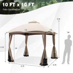 Tangkula 10 X 10 FT Patio Gazebo with Privacy Netting