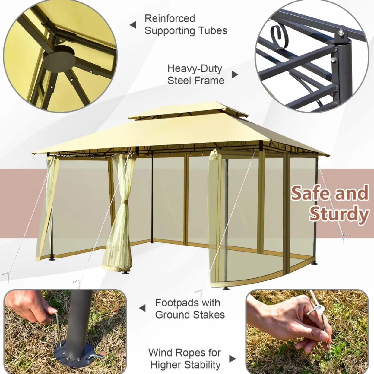 Tangkula 10 x 13 FT Patio Gazebo, 2-Tier Outdoor Gazebo