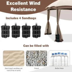 Tangkula 10 X 10 FT Patio Gazebo with Privacy Netting