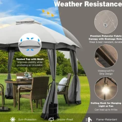 Tangkula 10 X 10 FT Patio Gazebo with Privacy Netting