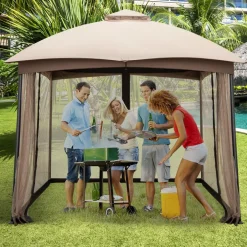 Tangkula 10 X 10 FT Patio Gazebo with Privacy Netting