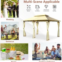 Tangkula 10 x 13 FT Patio Gazebo, 2-Tier Outdoor Gazebo
