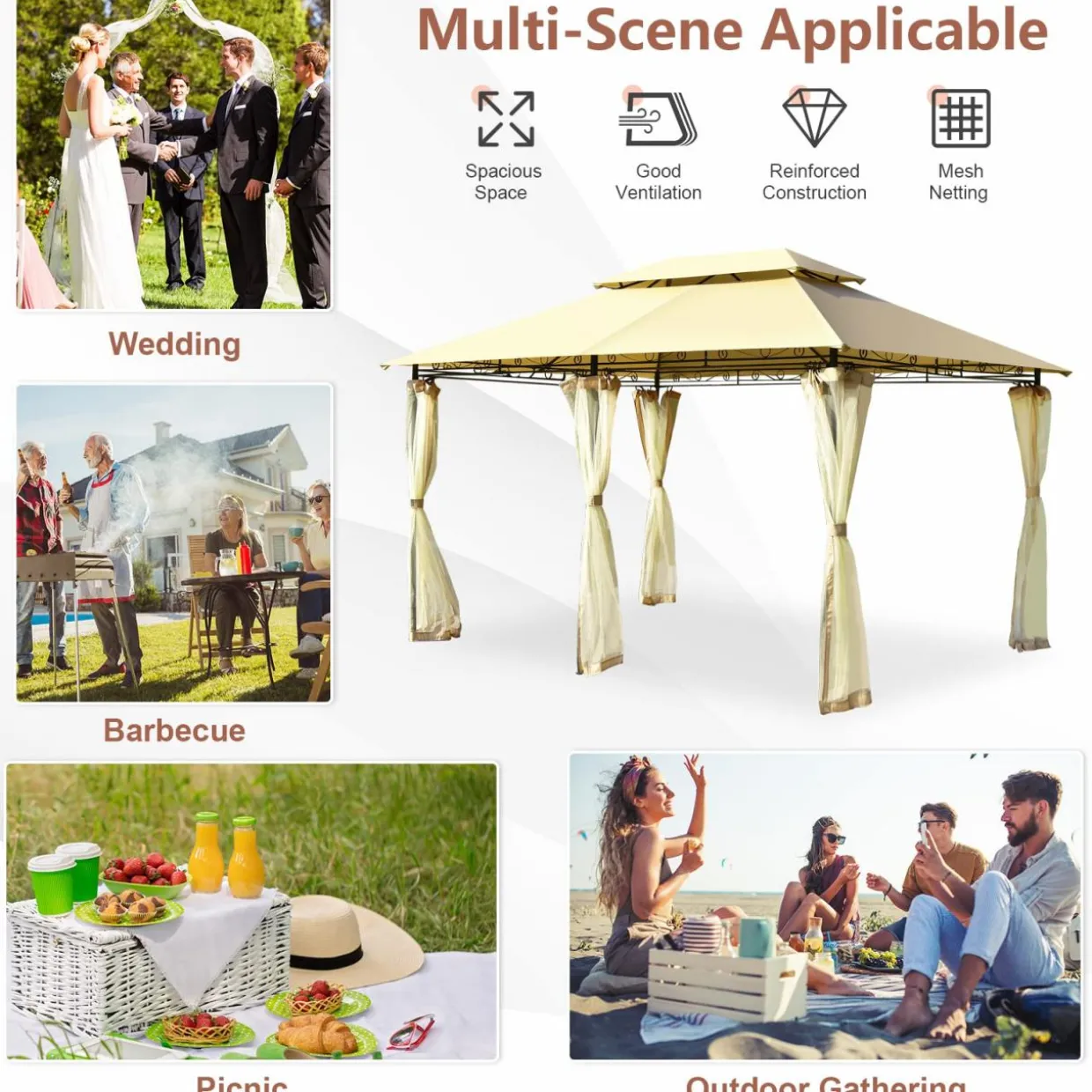 Tangkula 10 x 13 FT Patio Gazebo, 2-Tier Outdoor Gazebo