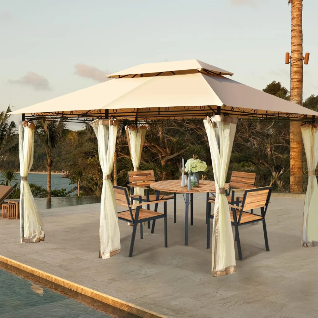 Tangkula 10 x 13 FT Patio Gazebo, 2-Tier Outdoor Gazebo