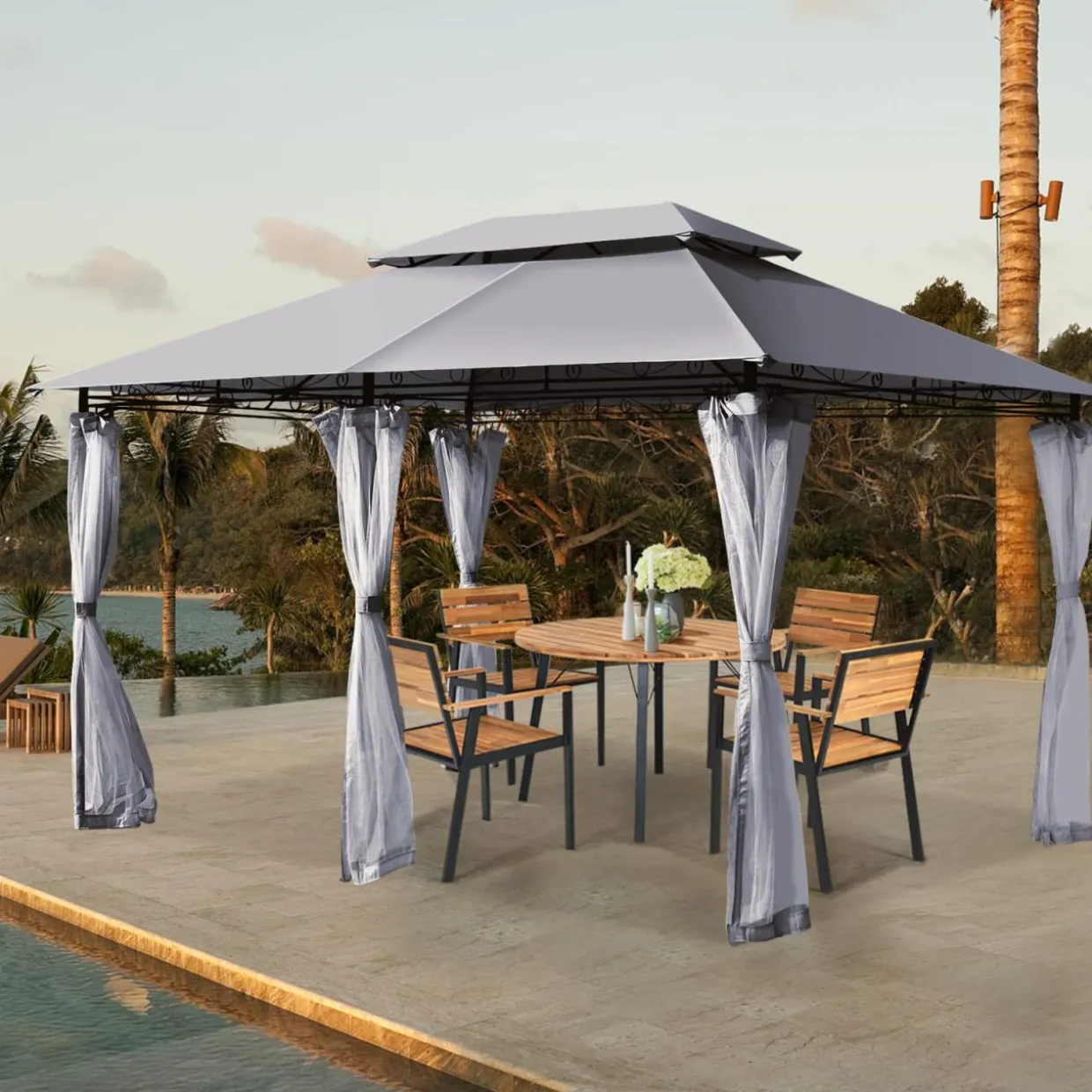 Tangkula 10 x 13 FT Patio Gazebo, 2-Tier Outdoor Gazebo