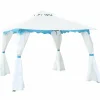 Tangkula 10 x 10 ft Patio Steel Gazebo, Outdoor Canopy Gazebo with Side Walls, Zippers, 2 Tier Vented Roof, Blue Trimming