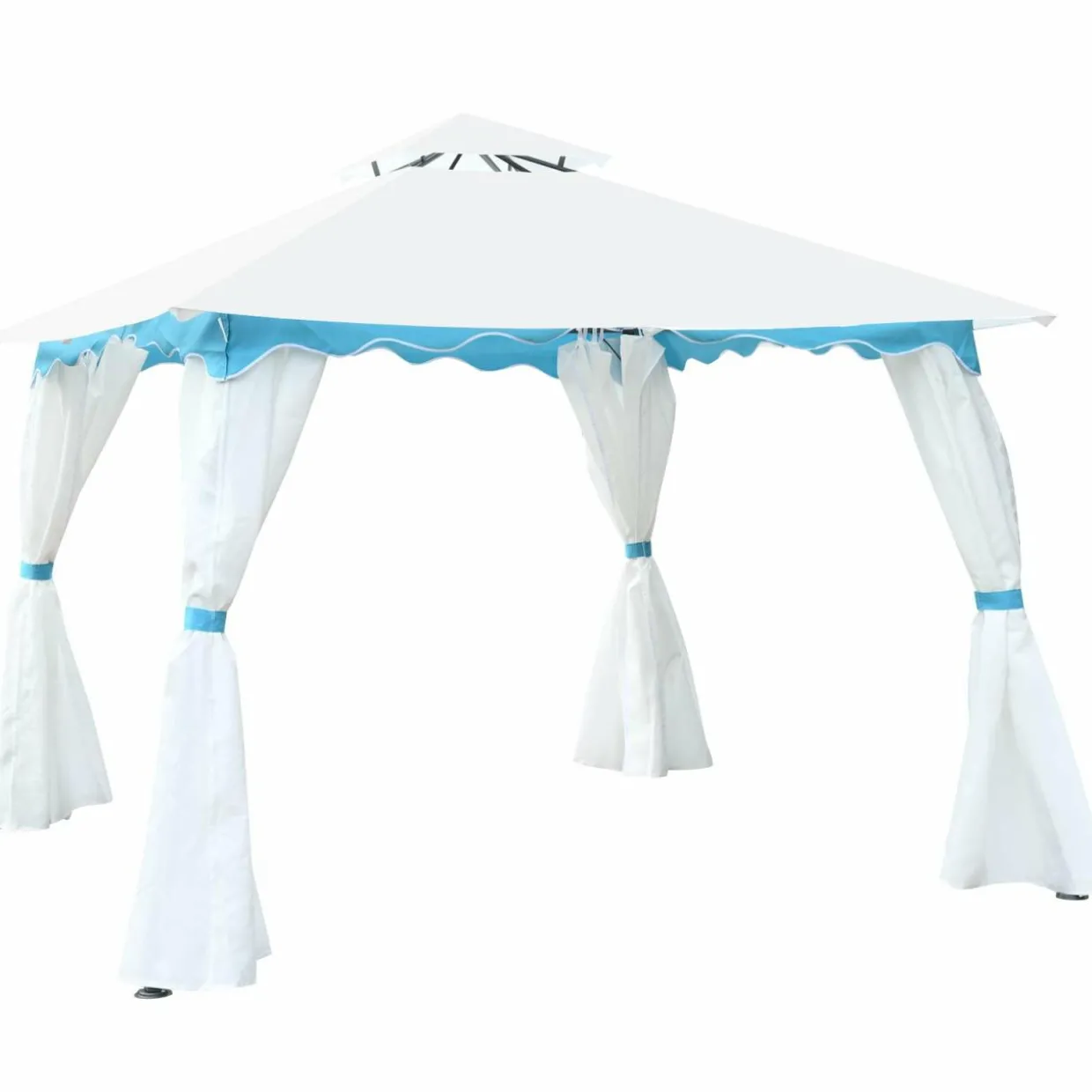 Tangkula 10 x 10 ft Patio Steel Gazebo, Outdoor Canopy Gazebo with Side Walls, Zippers, 2 Tier Vented Roof, Blue Trimming