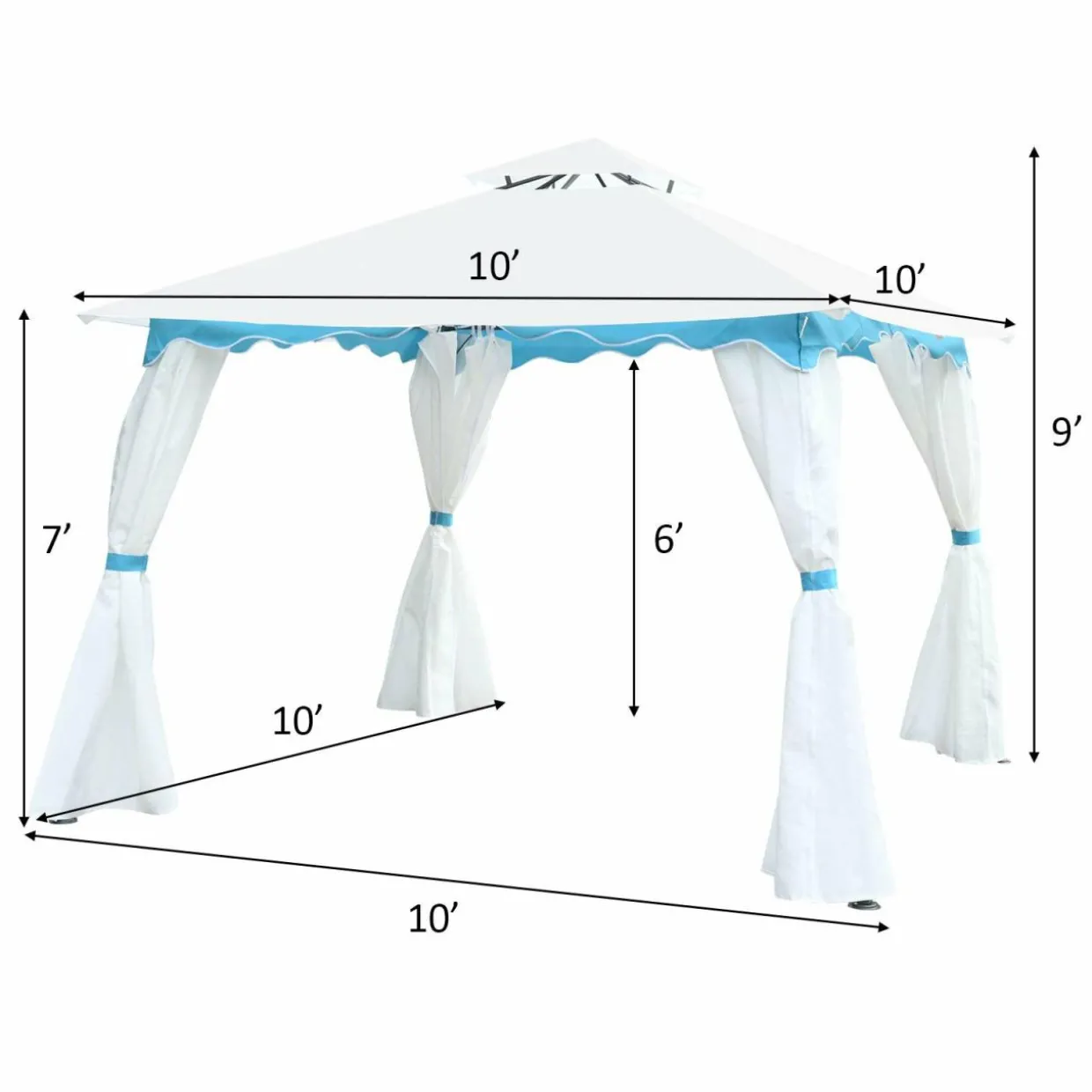 Tangkula 10 x 10 ft Patio Steel Gazebo, Outdoor Canopy Gazebo with Side Walls, Zippers, 2 Tier Vented Roof, Blue Trimming