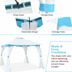 Tangkula 10 x 10 ft Patio Steel Gazebo, Outdoor Canopy Gazebo with Side Walls, Zippers, 2 Tier Vented Roof, Blue Trimming