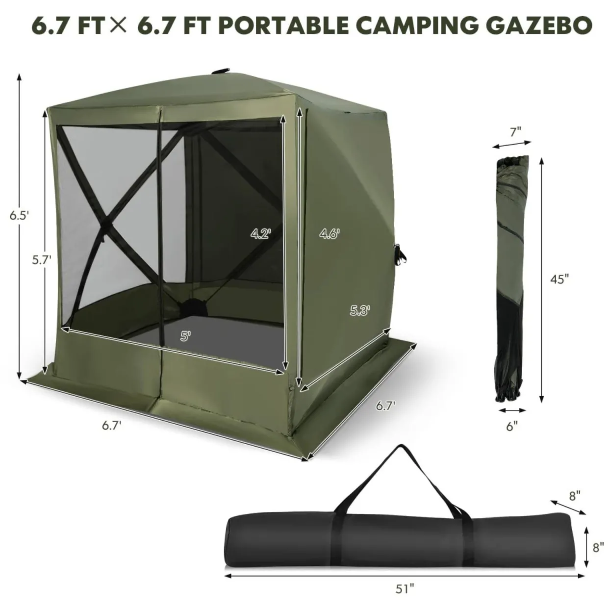 Tangkula 6.7 x 6.7 Ft Pop Up Gazebo with Netting, Portable Screen Tent with 4 Sided Mesh Walls