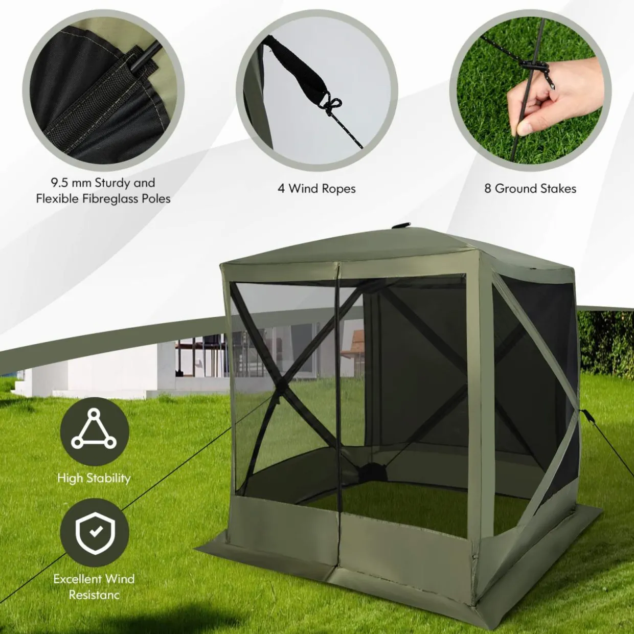 Tangkula 6.7 x 6.7 Ft Pop Up Gazebo with Netting, Portable Screen Tent with 4 Sided Mesh Walls