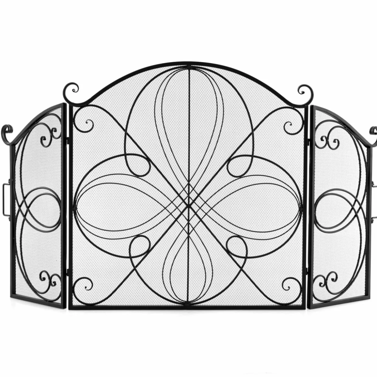 Tangkula 59.5 x 32.5 Inch Fireplace Screen, 3-Panel Folding Spark Guard w/Floral Pattern