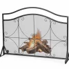 Tangkula 44.5" X 33" Inch Fireplace Screen, Decorative Iron Single Panel Fire Spark Guard Gate w/Metal Mesh