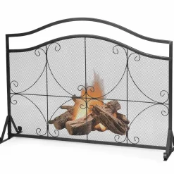 Tangkula 44.5" X 33" Inch Fireplace Screen, Decorative Iron Single Panel Fire Spark Guard Gate w/Metal Mesh