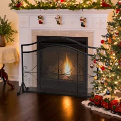 Tangkula 44.5" X 33" Inch Fireplace Screen, Decorative Iron Single Panel Fire Spark Guard Gate w/Metal Mesh