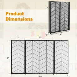 Tangkula 52 x 31 Inch Fireplace Screen, 3-Panel Folding Spark Guard w/Chevron Herringbone Pattern