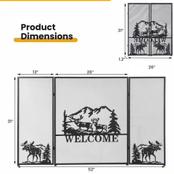 Tangkula 52 x 31 Inch Fireplace Screen, 3-Panel Folding Spark Guard w/Natural Scenery & Moose Pattern