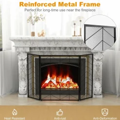Tangkula 52 x 31 Inch Fireplace Screen, 3-Panel Folding Spark Guard w/Chevron Herringbone Pattern