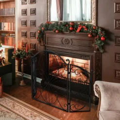Tangkula 59.5 x 32.5 Inch Fireplace Screen, 3-Panel Folding Spark Guard w/Floral Pattern