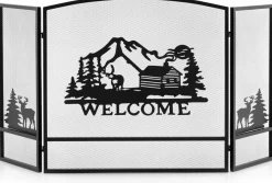 Tangkula 52 x 31 Inch Fireplace Screen, 3-Panel Folding Spark Guard w/Natural Scenery & Moose Pattern