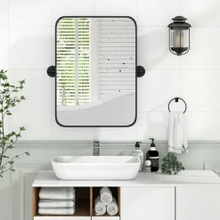 Tangkula 30 x 22 Inch Pivot Wall-Mounted Mirror, Tilting Bathroom Mirror w/Shatter-Proof Film