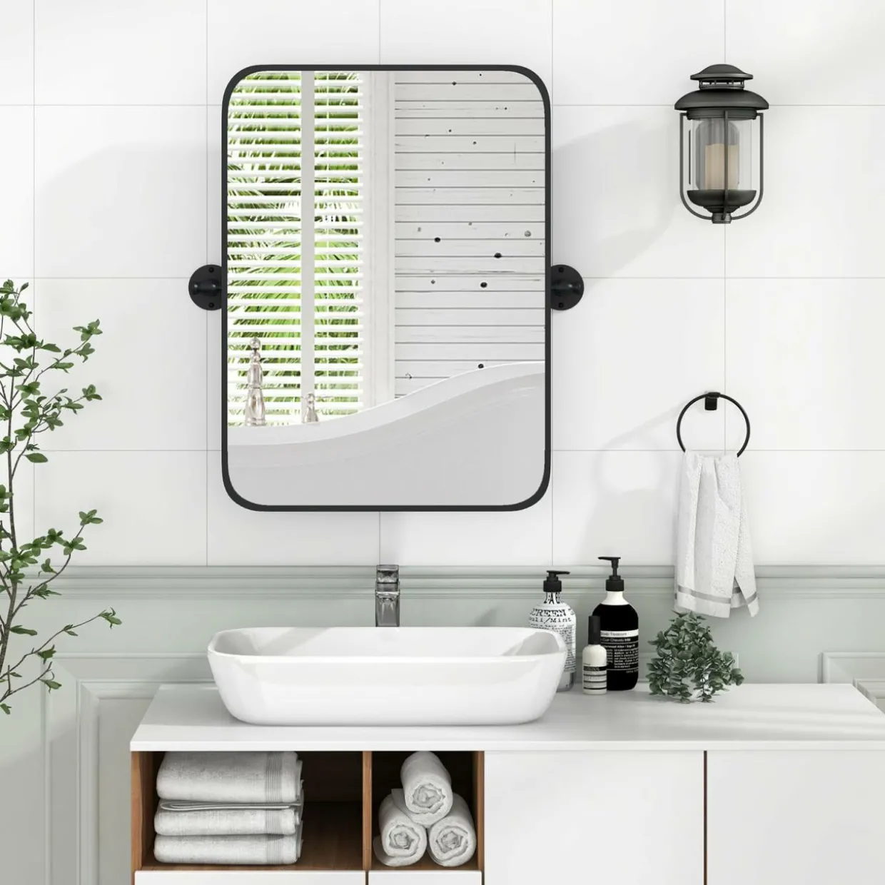 Tangkula 30 x 22 Inch Pivot Wall-Mounted Mirror, Tilting Bathroom Mirror w/Shatter-Proof Film