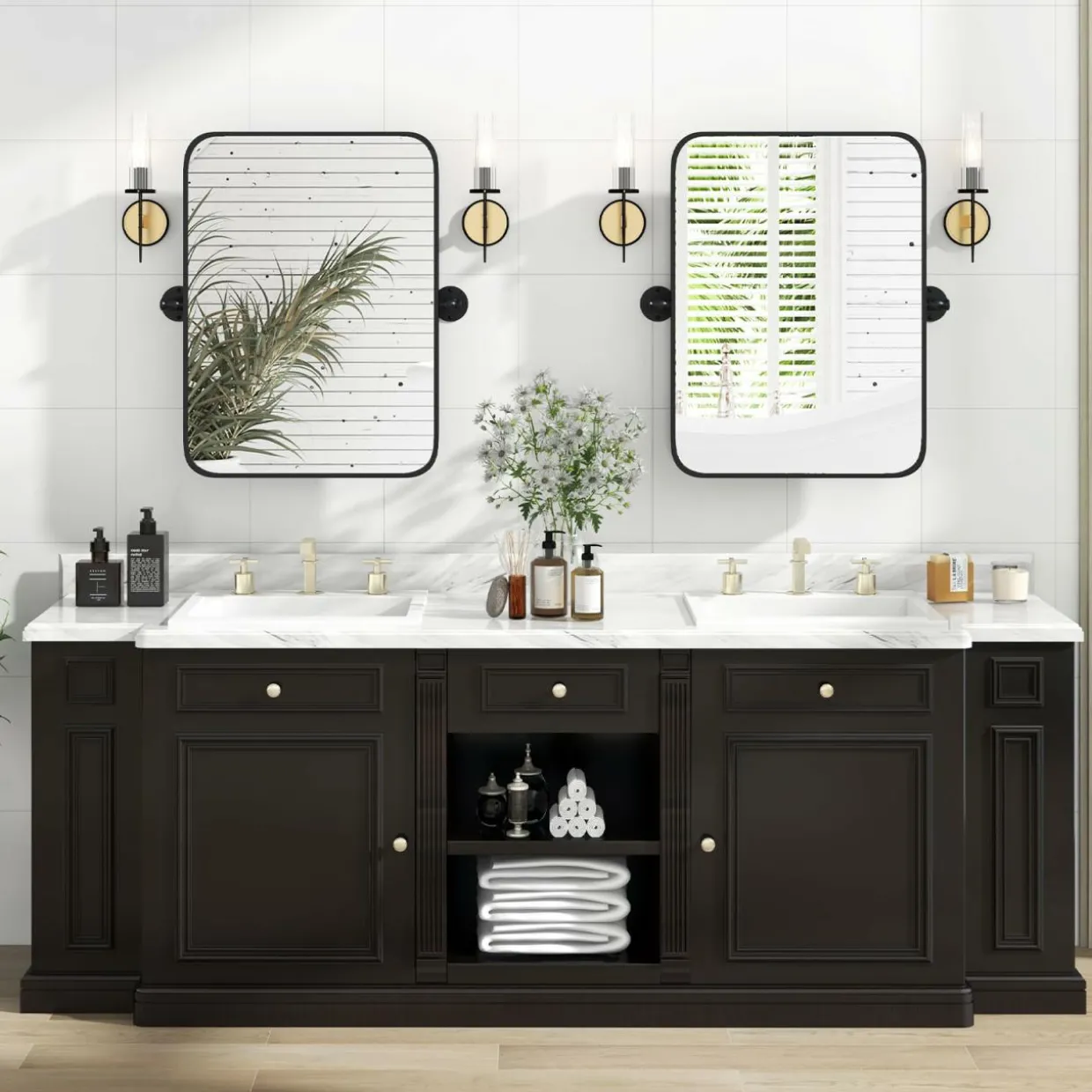 Tangkula 30 x 22 Inch Pivot Wall-Mounted Mirror, Tilting Bathroom Mirror w/Shatter-Proof Film