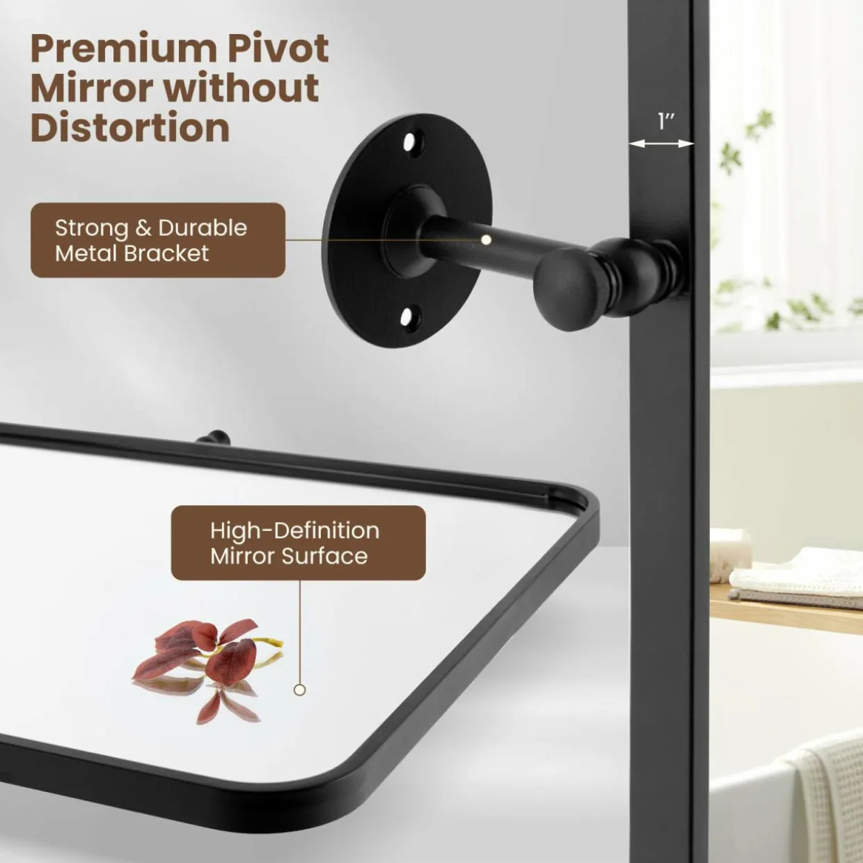 Tangkula 30 x 22 Inch Pivot Wall-Mounted Mirror, Tilting Bathroom Mirror w/Shatter-Proof Film