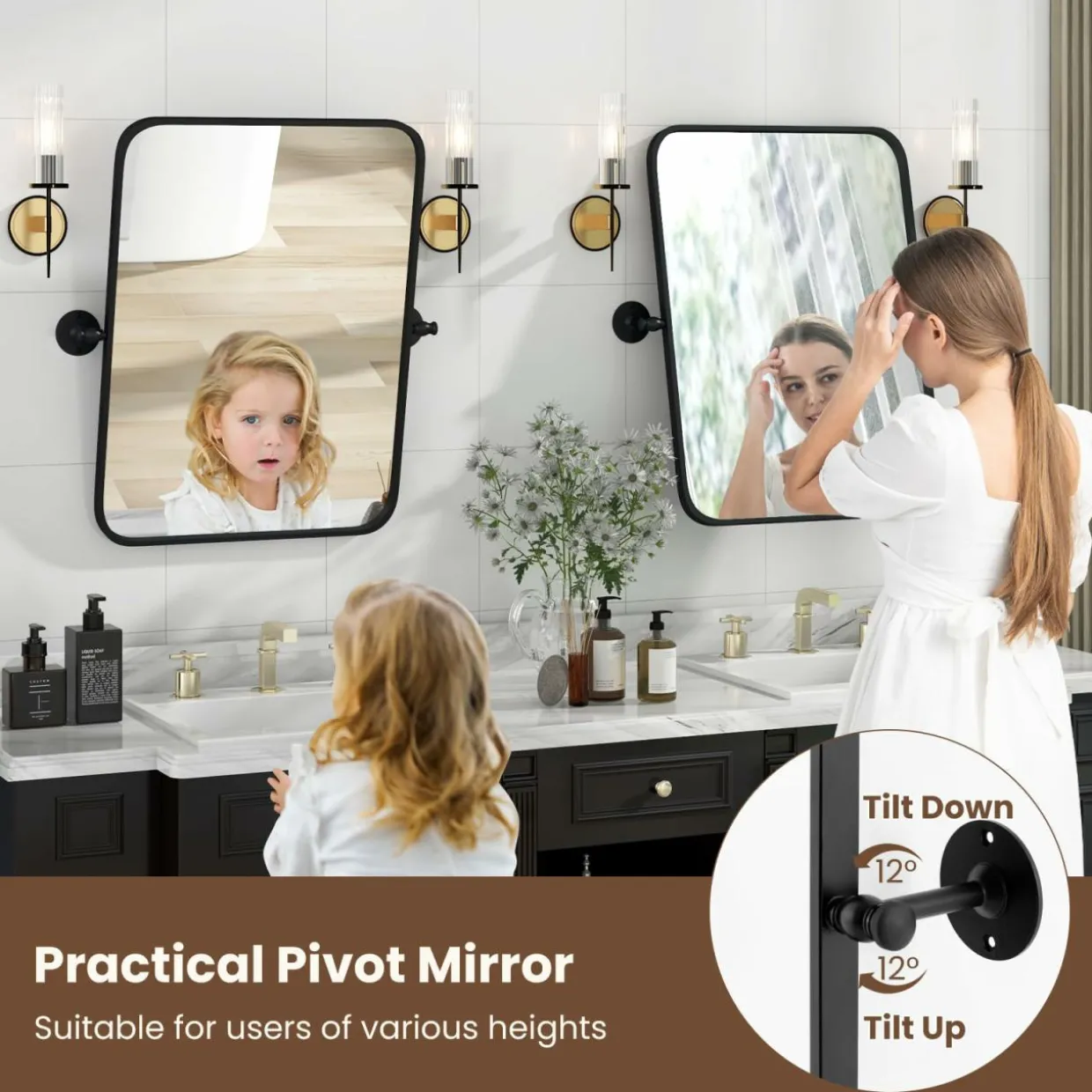 Tangkula 30 x 22 Inch Pivot Wall-Mounted Mirror, Tilting Bathroom Mirror w/Shatter-Proof Film