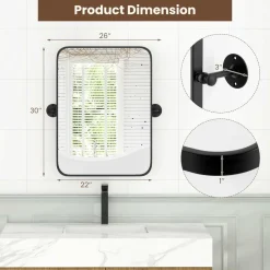Tangkula 30 x 22 Inch Pivot Wall-Mounted Mirror, Tilting Bathroom Mirror w/Shatter-Proof Film